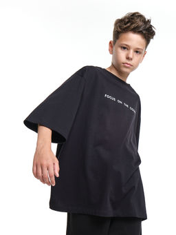Футболка черная подростковая оверсайз PW22-7452 черный - Mini maxi фото 18
