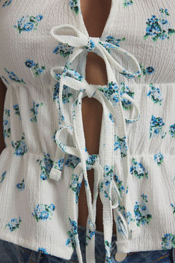 Trendyolmilla Siyah V Yaka Baglama Detayl? Orme Bluz TWOSS25BZ00227 фото 7