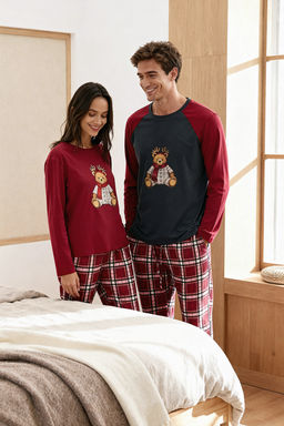 Bordo - Antrasit Regular Fit Ekose Ay?c?k Bask?l? Couple Orme Pijama Tak?m? - Trendyolmilla фото 5