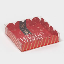 Цена за 5 шт. Коробка для кондитерских изделий новогодняя с пластиковой крышкой «С Новым годом», 13×13×3 см