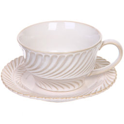 Чайная пара "Верона" (кружка 230мл, блюдце) полоска бежевая