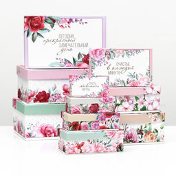 Набор коробок прямоугольных 10 в 1 Цветочный, 30?19?11 - 12?6.5?4 см