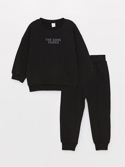 Bisiklet Yaka Uzun Kollu Bask?l? Erkek Bebek Sweatshirt ve E?ofman Alt? 2li Tak?m