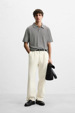 STRIPED LINEN/COTTON POLO SHIRT