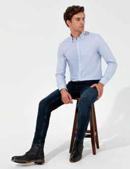 Синяя зауженная рубашка с длинным рукавом - Cacharel фото 3