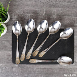 Ложка столовая 6 штук Золото 10 Spark/ MJ3163-1 /уп 100/410/шлифовка глянец - ГалеонТрейд фото 2