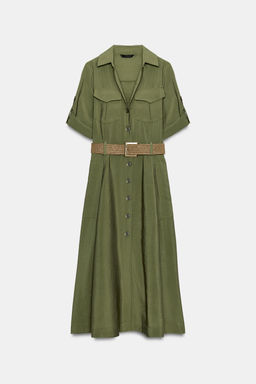 VESTIDO MIDI CAMISERO CINTUR?N / Khaki - Zara фото 8
