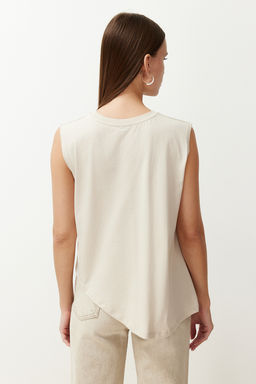 Tas More Sustainable %100 Pamuk Etek Ucu Asimetrik Bisiklet Yaka Orme T-Shirt TWOSS24TS00156