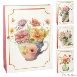 Цена за 12 шт. Пакет подарочный 26x32x12см Цветы / 5451L /уп 12/384/210 г