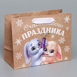 Пакет подарочный новогодний крафтовый горизонтальный «Хлопушки», MS 23 х 18 х 10 см