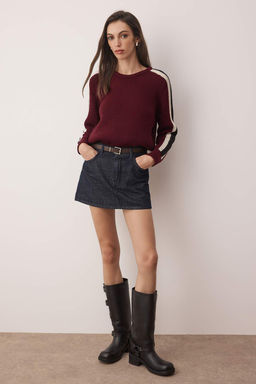 Bordo Renk Bloklu Genis Kal?p Triko Kazak TWOAW26KZ00115 - Trendyolmilla фото 2