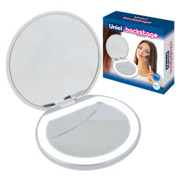 ULK-F72 DIM/RECH WHITE Зеркало карманное с подсветкой (1Х+2Х), с диммером. Серия Backstage. Аккумулятор Li-Ion 300мАч, в/к. Белый. ТМ Uniel