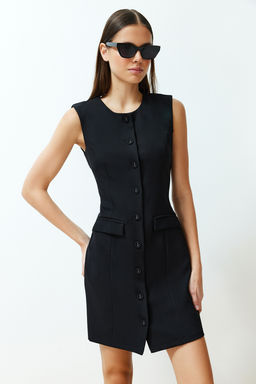 Siyah Cep Detayl? Mini Dokuma Ceket Elbise TWOSS24EL00451 - Trendyolmilla фото 2