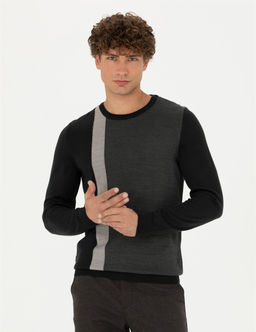 Siyah Slim Fit Bisiklet Yaka Y_n Kar___ml_ Triko Kazak - Pierre cardin фото 3