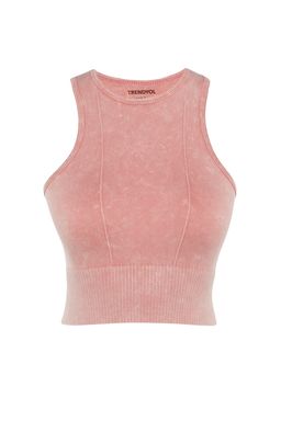 Trendyolmilla Lacivert Seamless/Dikissiz Crop Y?kamal? Halter Yaka Orme Spor Ust/Bluz THMSS23SS00004