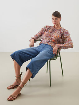 Ba?lamal? Yaka Desenli Bluz