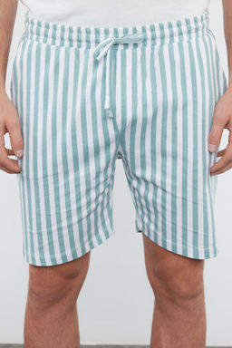 TRENDYOL MAN Mavi Ekru Cizgili Regular Fit Couple/Cift Orme Sortlu %100 Pamuklu Pijama Tak?m? TMNSS24PT00017 - Trendyolmilla фото 4