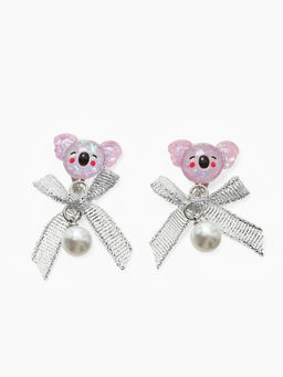 Серьги-клипсы детские «Выбражулька» коала с бантом и жемчужиной, цветные
