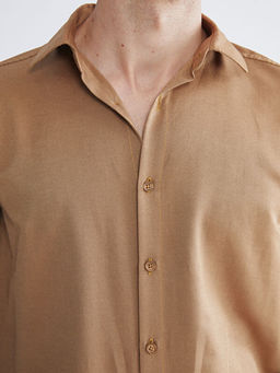 ?nden D??me Kapamal? D?z Uzun Kollu Erkek G?mlek