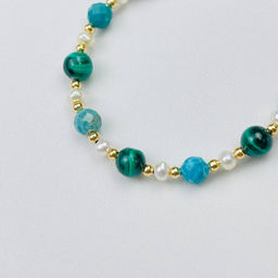 Браслет регулируемый (на здоровье и долголетие) из Малахита, Бирюзы и Жемчуга от 16 см - Радуга самоцветов фото 3