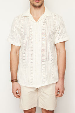 Trendyolmilla Man Ekru Regular Fit Apas Yaka Triko Gorunumlu Gomlek TMNSS24GO00026  фото 6