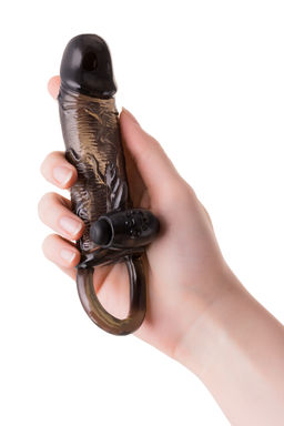 Насадка Toyfa XLover, для увеличения размера с кольцом и вибрацией, TPE, черная, 14.5 см  фото 6