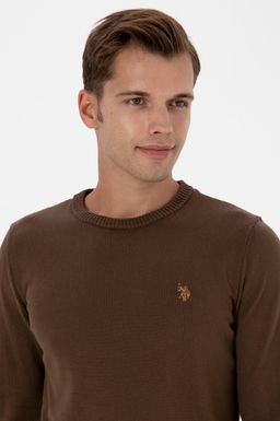 Erkek Slim Fit Bisiklet Yaka Kahverengi Basic Kazak - U.s. polo assn фото 2