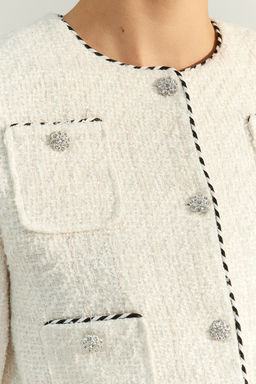 Limited Edition Ekru Crop Dokuma Ceket TWOAW24CE00122 - Trendyolmilla фото 5