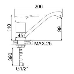 Cмеситель для кухни Accoona A4261, однорычажный, с гайкой, силумин, хром