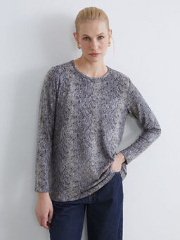 Bisiklet Yaka Y?lan Derisi Desenli Kad?n Ti??rt