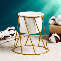 Декоративный горшок для цветов «Цилиндр», 500 мл, 16×16×16 см, керамика, с металлической подставкой, белый