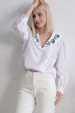Блуза с вышивкой белая - Martichelli фото 4