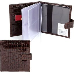 Визитница Premier-V-44 (с хляст, 2х-рядная, 5внут карм, 32карточки) натуральная кожа коричн.темный крокодил мелкий (112) 160342