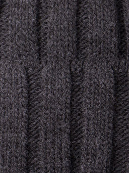 Шапка детская вязаная с рыжим помпоном, на завязках, вязка лапша, антрацит