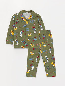 G?mlek Yaka Uzun Kol Bask?l? Erkek Bebek Pijama Tak?m?