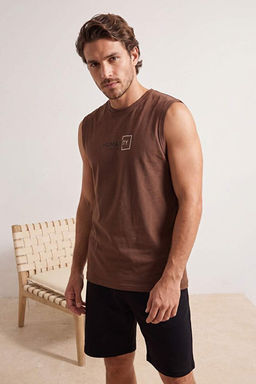 Kahverengi Regular Slogan Bask_l_ Atlet _ort _rme Pijama Tak_m_ TMNSS26PT00045
