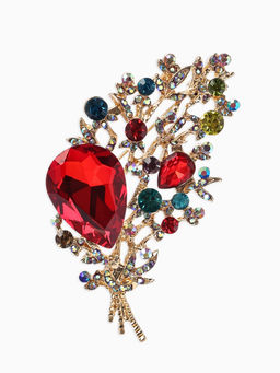 Брошь «Лист» осенний, ажур, стразы, цветная в золоте