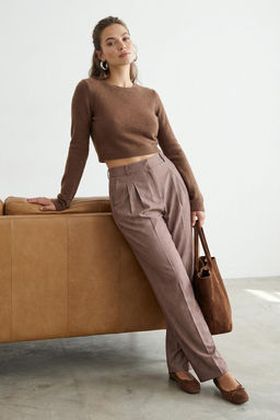 Kahverengi Pilili Wide Leg/Genis Paca Pantolon TWOAW26PL00015