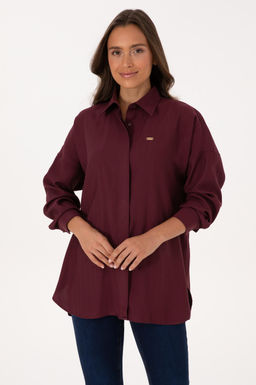 Kad_n Bordo Uzun Kollu Oversize Desenli G_mlek