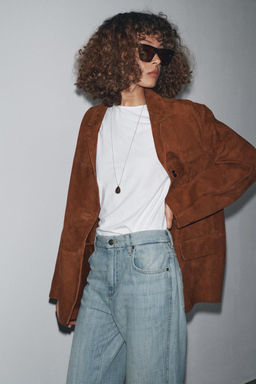 ZW COLLECTION LIMITED EDITION OVERSIZED SUEDE LEATHER BLAZER - Zara фото 5