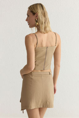Trendyolmilla Vizon Ask?l? Crop Dokuma Bluz TWOSS25BZ00104