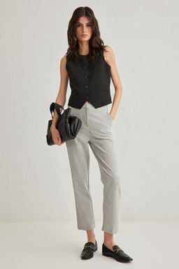 Gri Yuksel Bel Beli Lastikli Cigarette Dar Paca Dokuma Pantolon TWOSS25PL00011