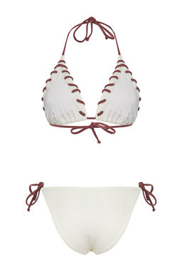 TRENDYOLMILLA Ekru Ucgen Kontrast Renk Biyeli Regular Bikini Tak?m? TBESS25BT00045  фото 13