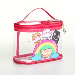 Косметичка на молнии для бассейна, с ручкой, с принтом Happy, розовая