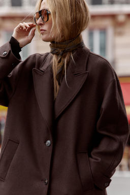 COAT WITH COMBINED LEATHER EFFECT COLLAR - Zara фото 4