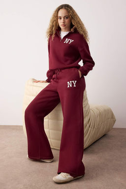 Teen Bordo Nak?sl? Dik Yaka Yar?m Fermuarl? Wideleg/Genis Paca Orme Esofman Tak?m? TWOAW26AU00081