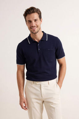 Lacivert Regular Polo Yaka Duz Polo Yaka T-shirt TMNSS26PO00021