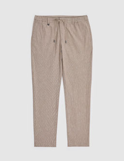 A__k Kahverengi Ex. Slim Fit Beli Kordonlu Pamuk Keten Kar___ml_ Pantolon