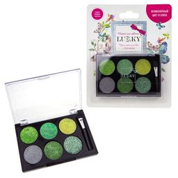 Lukky крем-тени для век с блёстками,6 цветов:золотой, белый, изумрудный, зеленый, цвет морской волны, перламутровый,6,5 г,с аппликатором,блистер