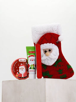 Подарочный набор в новогоднем носке Дед Мороз, крем для рук, бомбочка для ванны и пилка для ногтей, URAL LAB